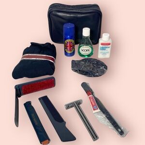 3/$10 (A) Delta Business Class Travel Bag 12pc Amenity Kit Leather Blue